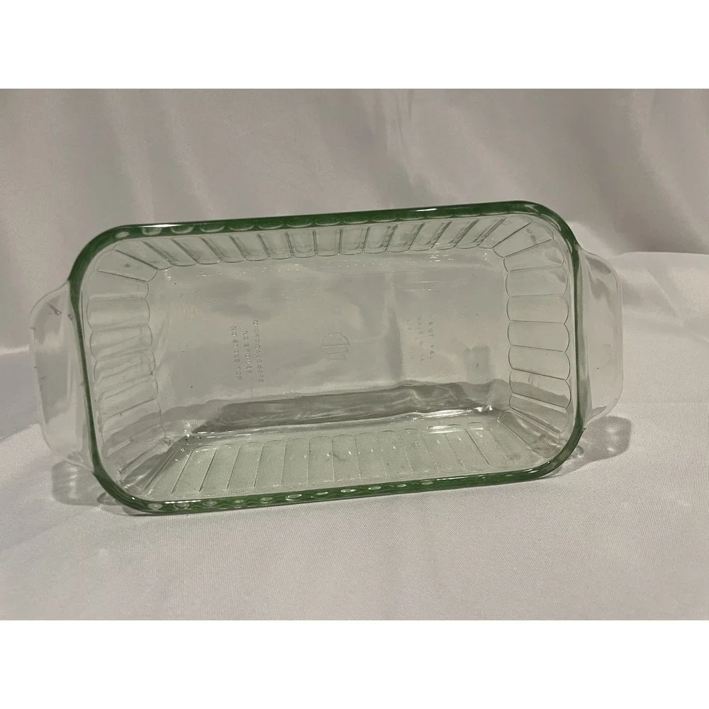 Vintage Pyrex Glass Loaf Pan Green Rim May‎ Glow UV Reactive Untested